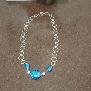 Aqua/Teal Silvertone Necklace.